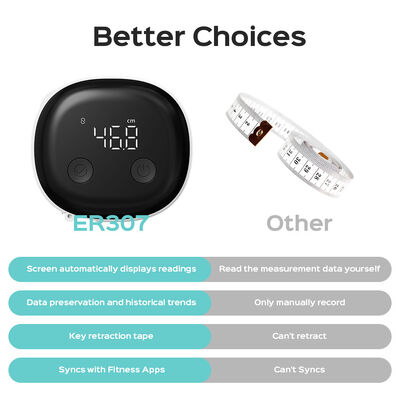 Cinta métrica inteligente Bluetooth para medir el cuerpo con precisión del ±0.2%, tipo C recargable y pantalla LED para mediciones precisas