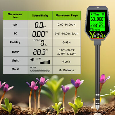6 en 1 Probador de suelo PH/CE/humedad/fertilidad/luz/temperatura del suelo Herramientas de ensayo