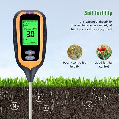 6 en 1 medidor de pH del suelo Jardín pH del suelo / fertilidad / humedad / luz / humedad del aire / temperatura Herramienta de prueba de suelo multifuncional