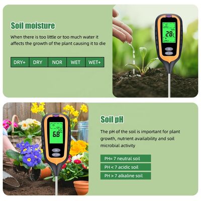 6 en 1 medidor de pH del suelo Jardín pH del suelo / fertilidad / humedad / luz / humedad del aire / temperatura Herramienta de prueba de suelo multifuncional