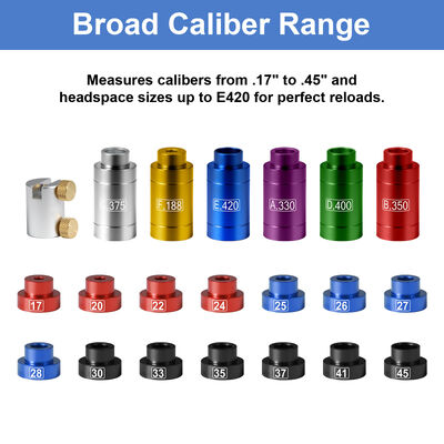 Comparador de calibre de precisión con 14 inserciones de balas y 6 comparador de calibre de cabezas universales para.17-.45