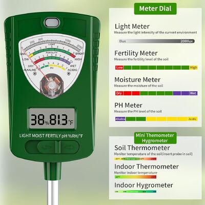 Analista de suelo digital 7 en 1 con pantalla LCD para un monitoreo preciso del pH de la humedad de la luz del jardín