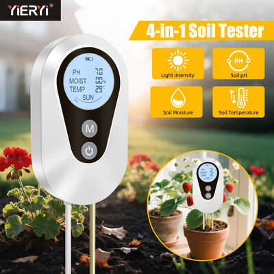 Teste digital de pH del suelo, temperatura de humedad y luz solar 4 en 1 con pantalla LCD retroiluminada para jardinería