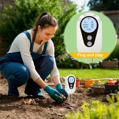 Teste digital de pH del suelo, temperatura de humedad y luz solar 4 en 1 con pantalla LCD retroiluminada para jardinería