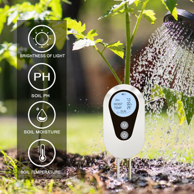 Teste digital de pH del suelo, temperatura de humedad y luz solar 4 en 1 con pantalla LCD retroiluminada para jardinería