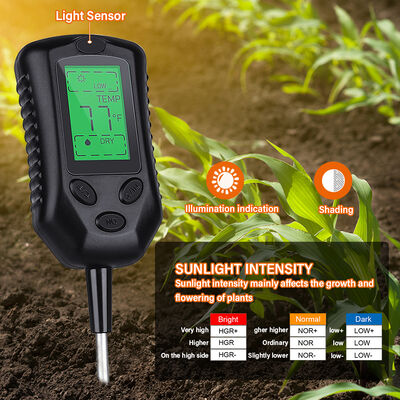 Interfaz de usuario LCD grande 4 en 1 medidor de suelo PH medidor de suelo herramientas de análisis de humedad/temperatura/luz solar