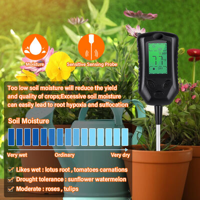 Interfaz de usuario LCD grande 4 en 1 medidor de suelo PH medidor de suelo herramientas de análisis de humedad/temperatura/luz solar