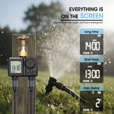 Temporizador de riego Digital recargable, conector de latón resistente, controlador de aspersor automático con anulación Manual