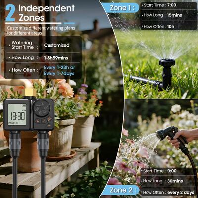 Temporizador de riego Digital recargable, conector de latón resistente, controlador de aspersor automático con anulación Manual