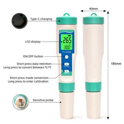 Pluma de prueba de calidad del agua 10 en 1 YY-1010S PH TDS EC Salinidad ORP H2 S G Temperatura Cloro Resistividad