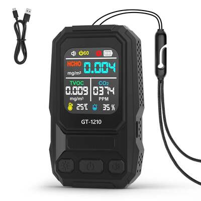 Detector de gases de calidad del aire 5 en 1 HCHO TVOC CO Temp