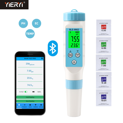 Yieryi BLE-9902 3 en 1 Bluetooth PH EC Meter Prueba integral del agua para piscinas Acuarios de hidroponía