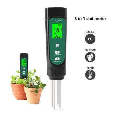 Kit de probador de suelo 3 en 1 EC 0.01-20.00ms/cm Medidor de humedad y temperatura para jardín e hidroponía