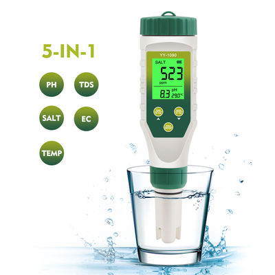 Medidor de calidad del agua 5 en 1 - pH/TDS/CE/Salinidad/Temperatura para acuicultura, agua potable y laboratorio