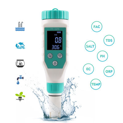 Medidor de Calidad del Agua 7 en 1 - FAC/pH/ORP/Salinidad/TDS/CE/Temperatura para Acuicultura, Hogar y Laboratorio