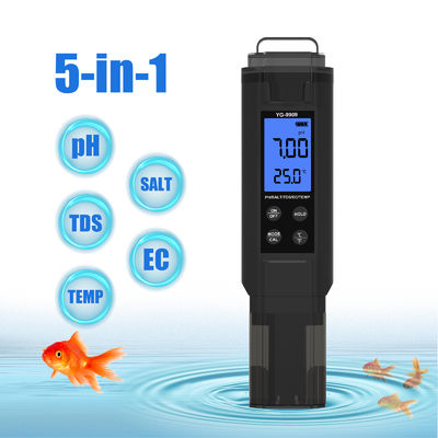Medidor de calidad del agua 5 en 1 - pH/Sal/TDS/CE/Temperatura para acuario, piscina y hogar