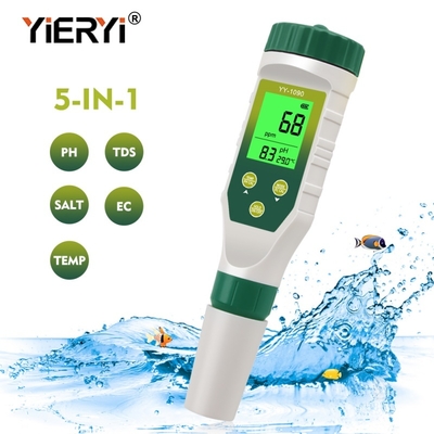 Medidor de pH multiparámetro de 5 en 1 con luz de fondo para laboratorio y acuario PH, TDS, salinidad, EC, probador de temperatura