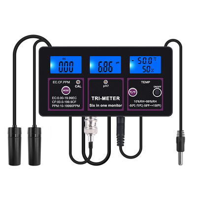 Teste de calidad del agua 6 en 1 con pantalla LCD y compensación automática de temperatura para PH TDS EC CF RH TEMP