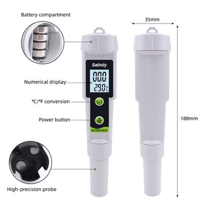 Medidor de salinidad digital de alta precisión con pantalla LED y rango de medición de 0~199.9ppt para agua potable, agua de mar y piscina