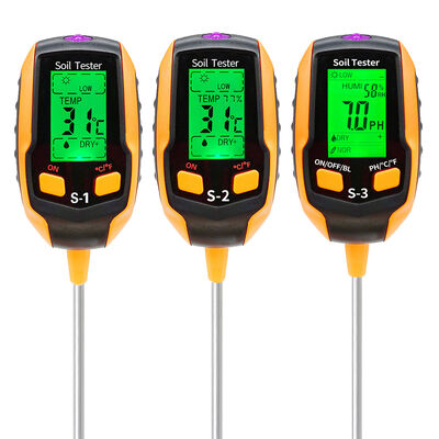 Teste digital de suelo de 6 en 1 Monitoreo de humedad/PH/luz solar/temperatura con luz de fondo LCD para granjas de jardinería