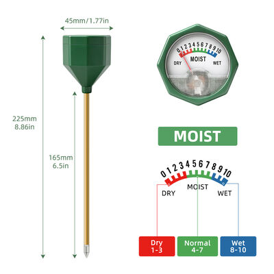 YIERYI Medidor de humedad del suelo analógico sin batería con sonda de metal higrómetro de precisión escala 0-10 para cultivo de plantas en macetas de jardín