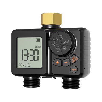 Temporizador de riego Digital recargable, conector de latón resistente, controlador de aspersor automático con anulación Manual