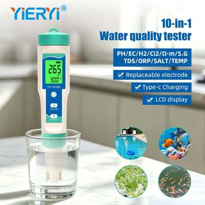 Pluma de prueba de calidad del agua 10 en 1 YY-1010S PH TDS EC Salinidad ORP H2 S G Temperatura Cloro Resistividad