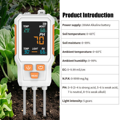 10 en 1 Tester de suelo de pantalla a color, PH, EC, N P K, Temp, Humedad, Baja Humedad