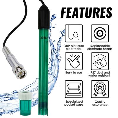 Electrodo redox ORP de reemplazo, cable de 300 cm con conector BNC, compatible con la mayoría de los medidores ORP