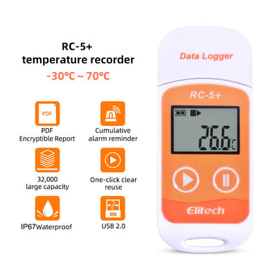 Mejora de alta precisión del maderero de datos de la temperatura de Elitech RC-5+ Digitaces USB para la refrigeración, transporte de la cadena fría, laboratorios,